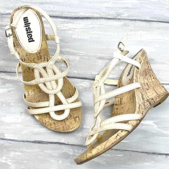 Unlisted Strappy Cork Wedges Open Toe Ankle Strap “Bet You Can” Wedge Sandals 6M - Picture 2 of 14